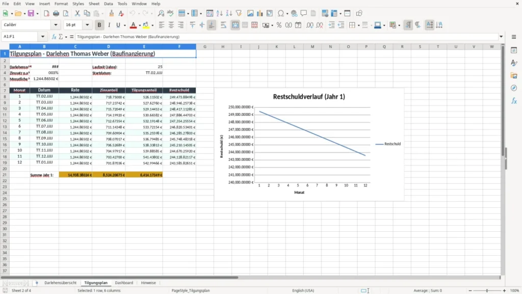 Tilgungsplan – Darlehensrechner Excel – Kostenlose Vorlage (2026)