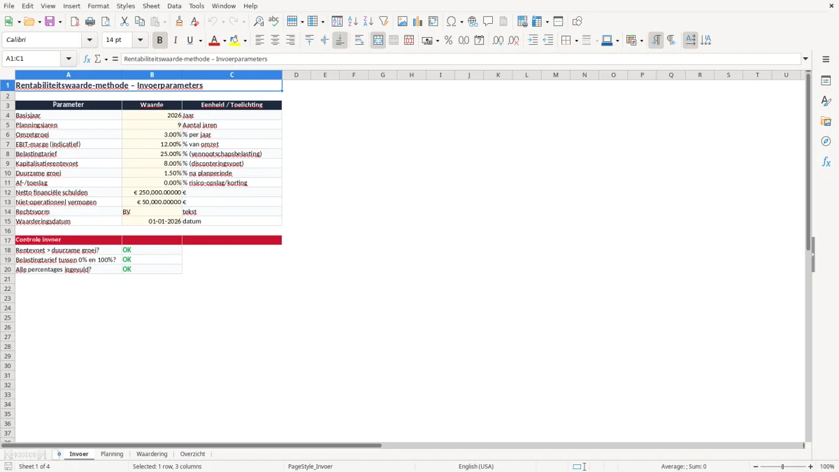 Screenshot 1: Arbeitsblatt Invoer - Excel-Vorlage ertragswertverfahren rechner excel