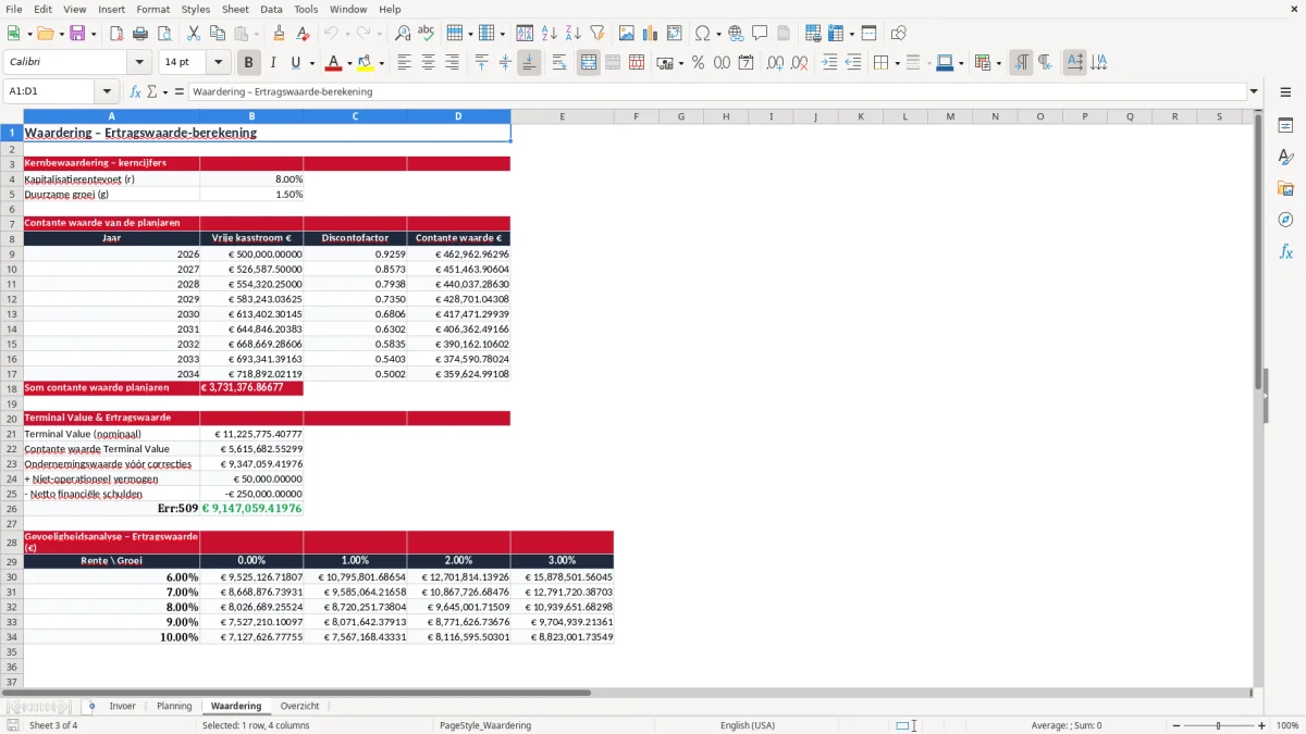 Screenshot 3: Arbeitsblatt Waardering - Excel-Vorlage ertragswertverfahren rechner excel