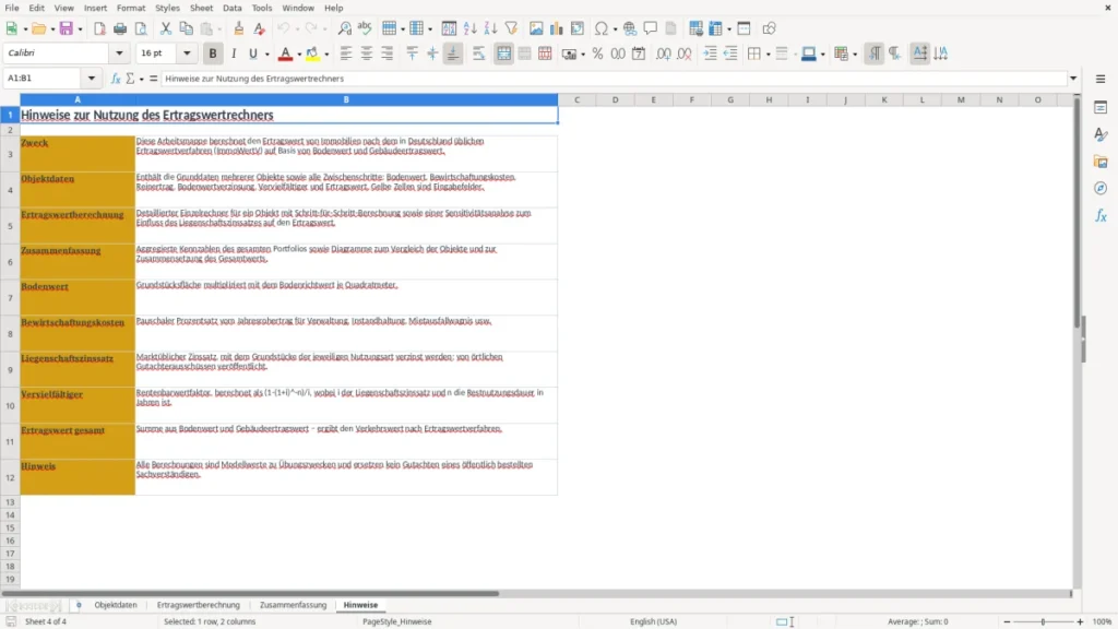 Hinweise – Ertragswertverfahren Rechner Excel – Vorlage (2026)