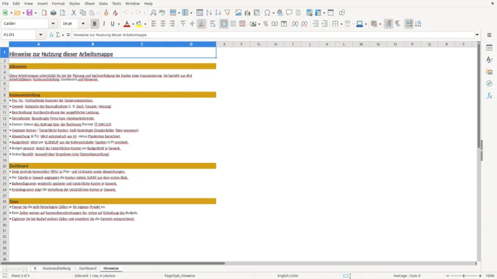 Hinweise – Kostenaufstellung Sanierung Excel – Vorlage (2026)