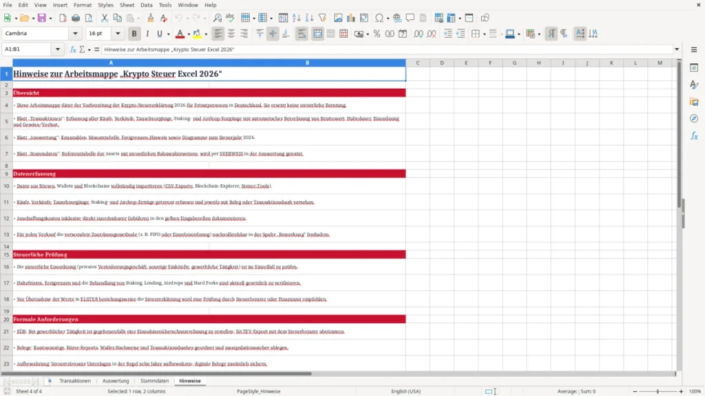 Hinweise – Krypto Steuer Excel Vorlage