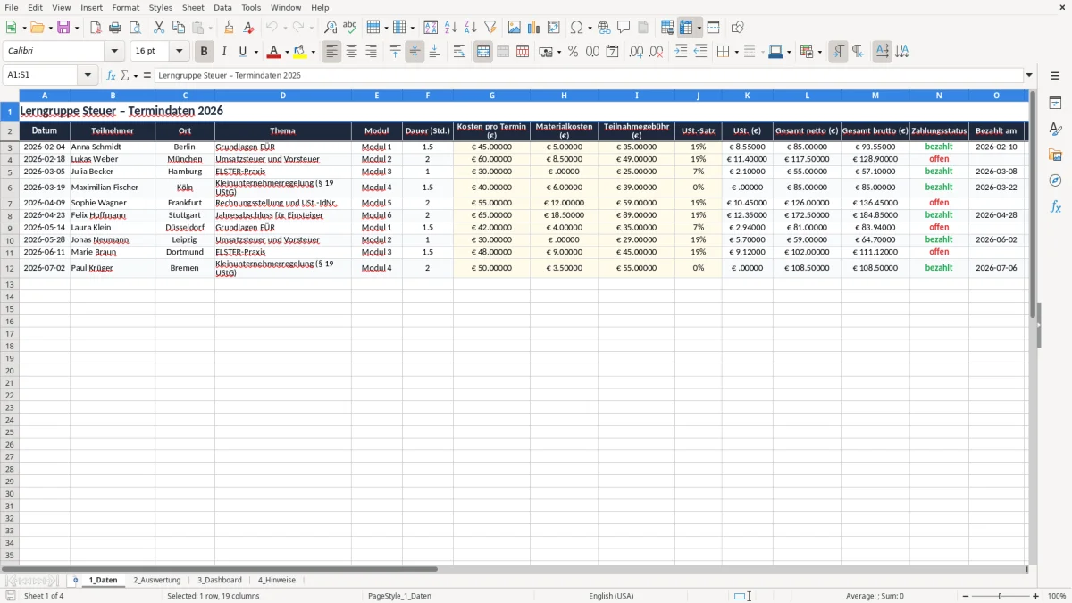 Screenshot 1: Arbeitsblatt 1_Daten - Excel-Vorlage lerngruppe steuer excel