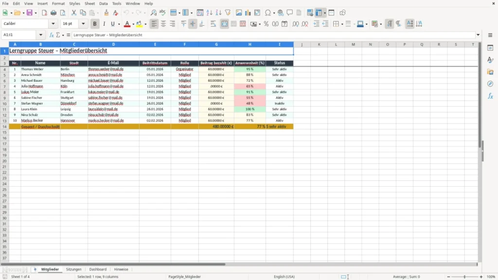 Mitglieder – Lerngruppe Steuer Excel – Kostenlose Vorlage (2026)
