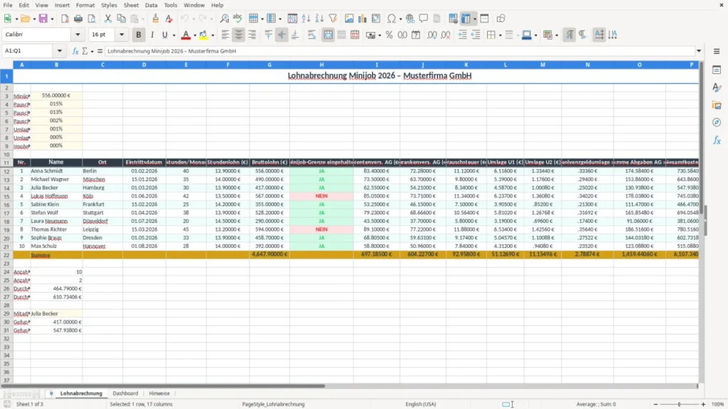 Lohnabrechnung – Lohnabrechnung Minijob Excel – Kostenlose Vorlage (2026)