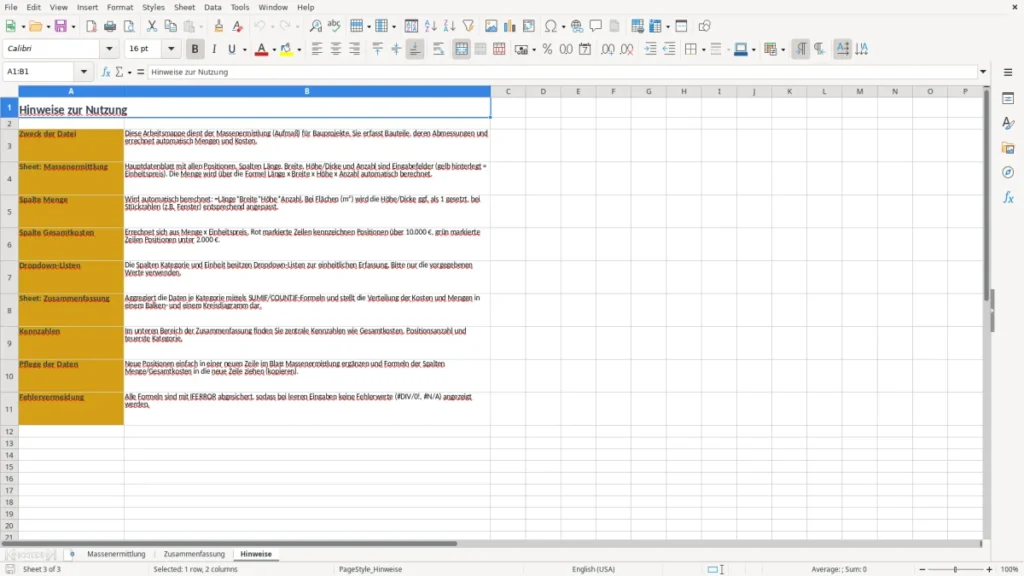 Hinweise – Massenermittlung Excel – Kostenlose Vorlage (2026)