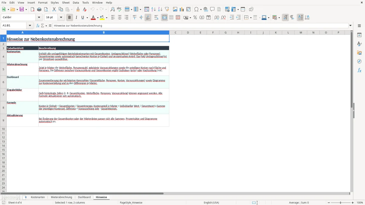 Screenshot 4: Arbeitsblatt Hinweise - Excel-Vorlage nebenkostenabrechnung excel