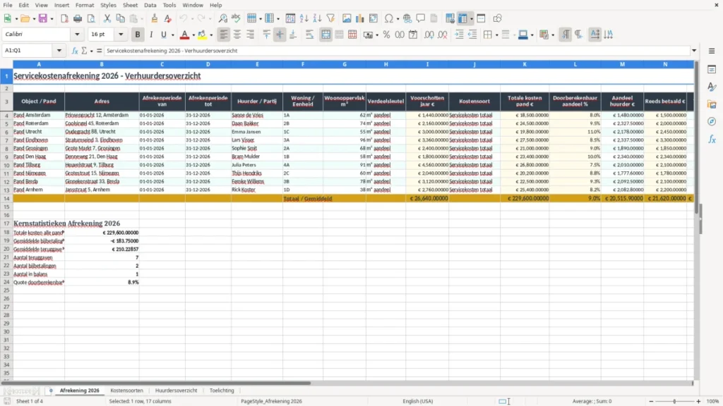 Afrekening 2026 – Nebenkostenabrechnung Excel – Vorlage (2026)