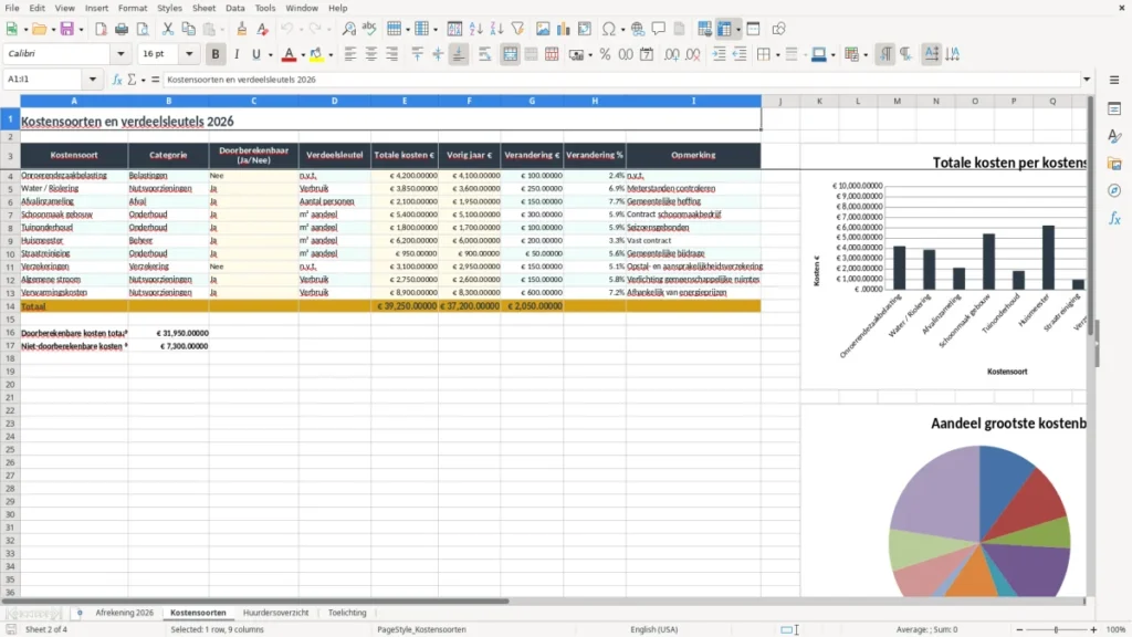 Kostensoorten – Nebenkostenabrechnung Excel – Vorlage (2026)