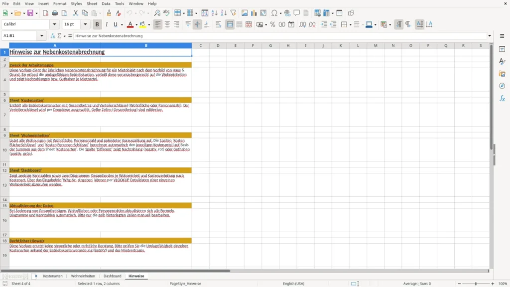 Hinweise – Nebenkostenabrechnung Excel – Kostenlose Vorlage (2026)