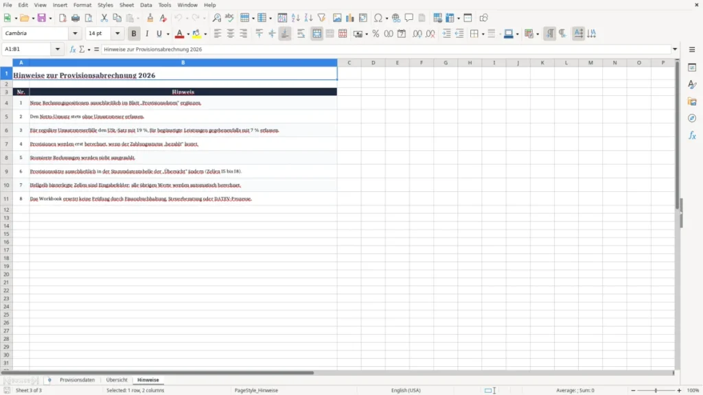 Hinweise – Provisionsabrechnung Excel: Vorlage für den Vertrieb