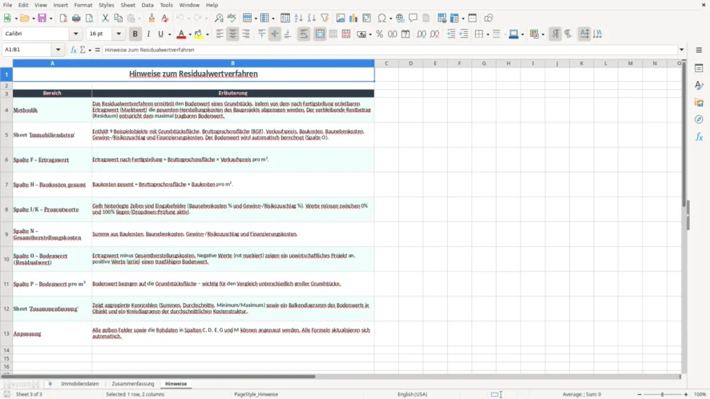 Hinweise – Residualwertverfahren Excel – Kostenlose Vorlage (2026)