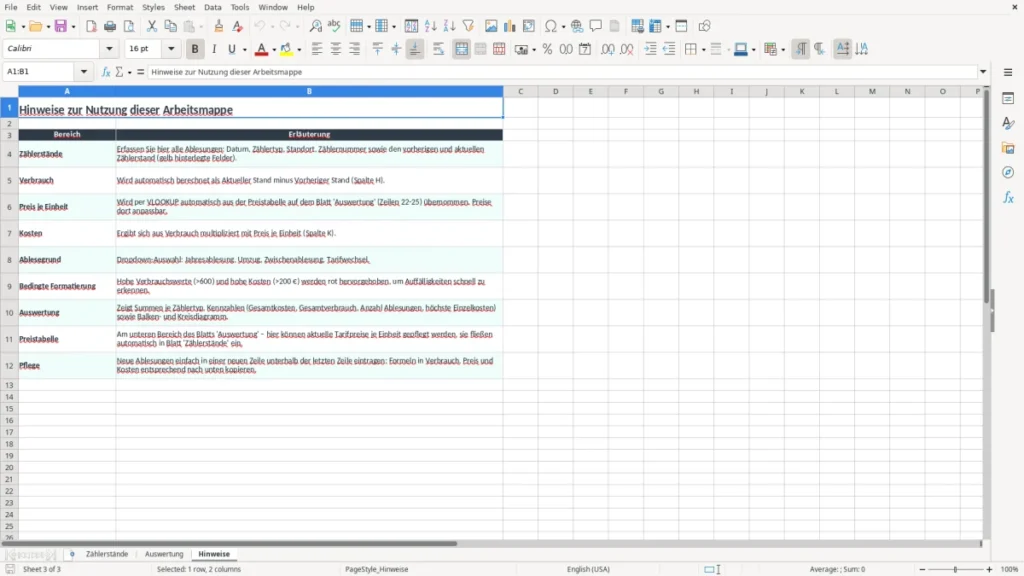 Hinweise – Zählerstände Excel – Kostenlose Vorlage (2026)