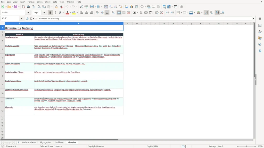 Hinweise – Tilgungsplan Excel – Kostenlose Vorlage (2026)