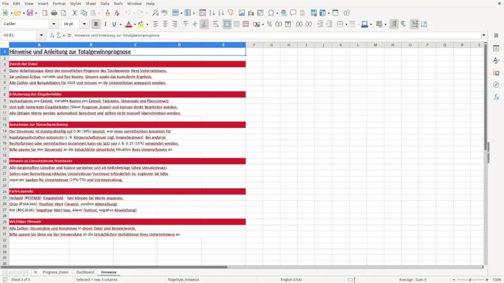 Hinweise – Totalgewinnprognose Excel – Vorlage (2026)