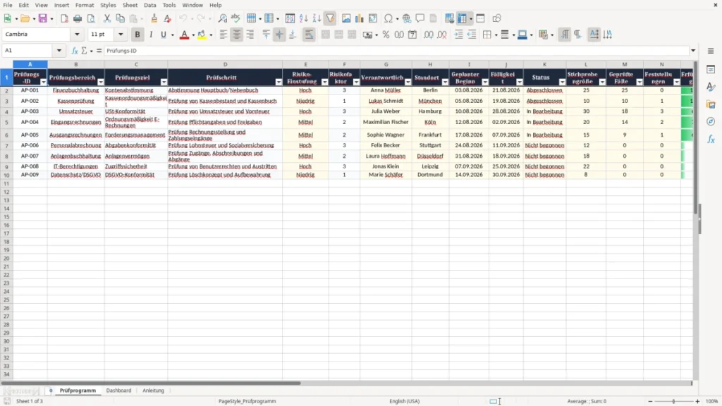 Prüfprogramm – Auditprogramm Excel Vorlage