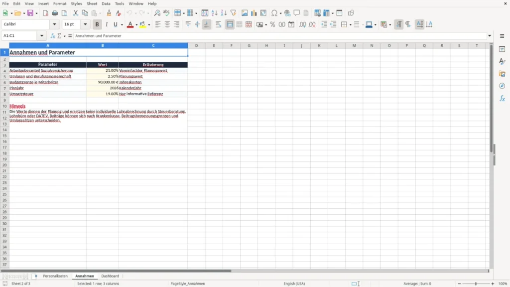 Annahmen – Personalkosten berechnen mit Excel