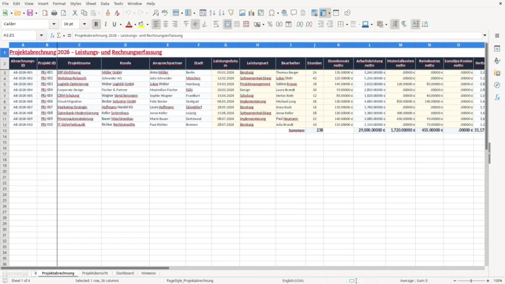Projektabrechnung – Projektabrechnung Excel Vorlage