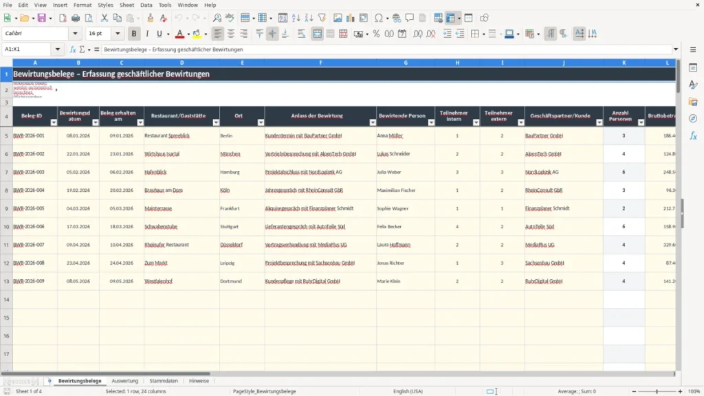 Bewirtungsbelege – Bewirtungsbeleg Excel – Kostenlose Vorlage (2026)
