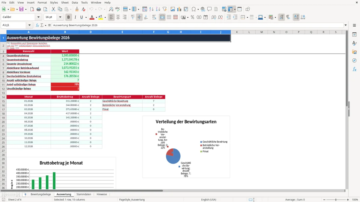 Screenshot 2: Arbeitsblatt Auswertung - Excel-Vorlage bewirtungsbeleg excel