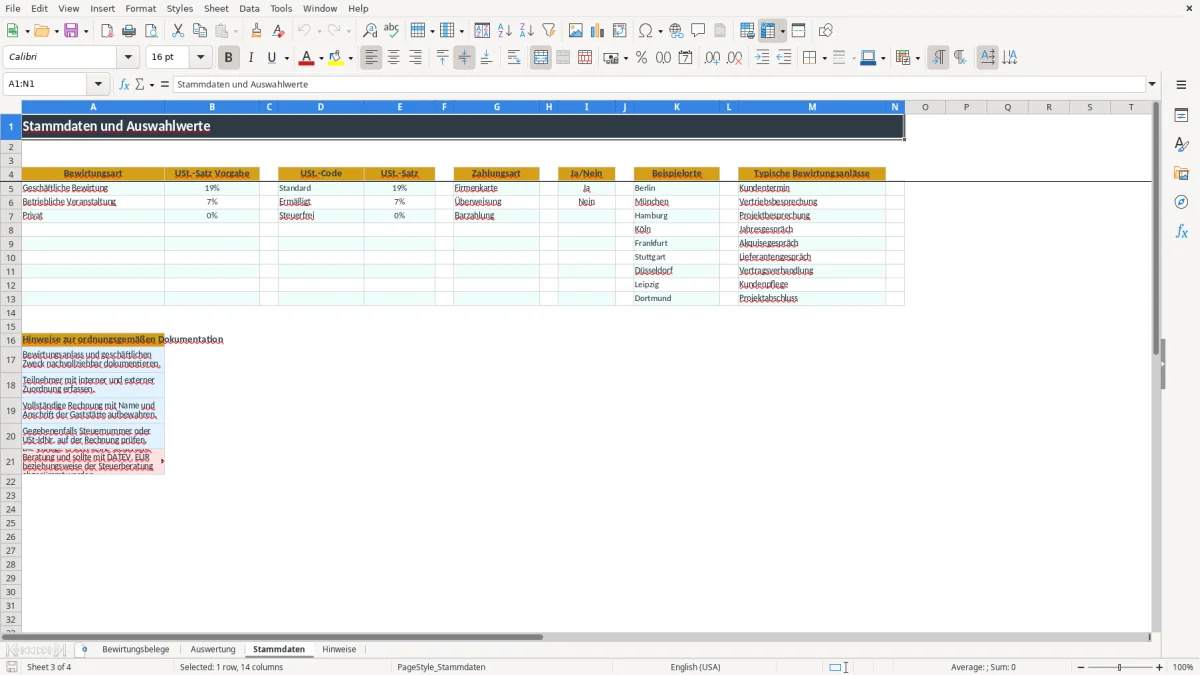 Screenshot 3: Arbeitsblatt Stammdaten - Excel-Vorlage bewirtungsbeleg excel