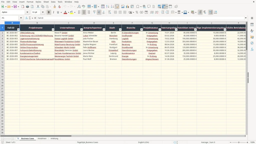 Business Cases – Business Case Excel – Kostenlose Vorlage (2026)