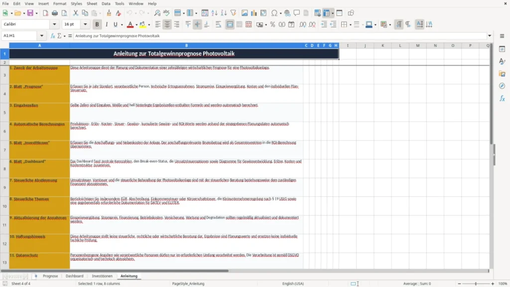 Anleitung – Totalgewinnprognose Photovoltaik Excel – Kostenlose Vorlage (2026)